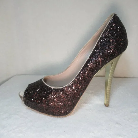 Baldan Sparkly Brown Peep-Toe Heels | EU 37 - Picture 8 of 12